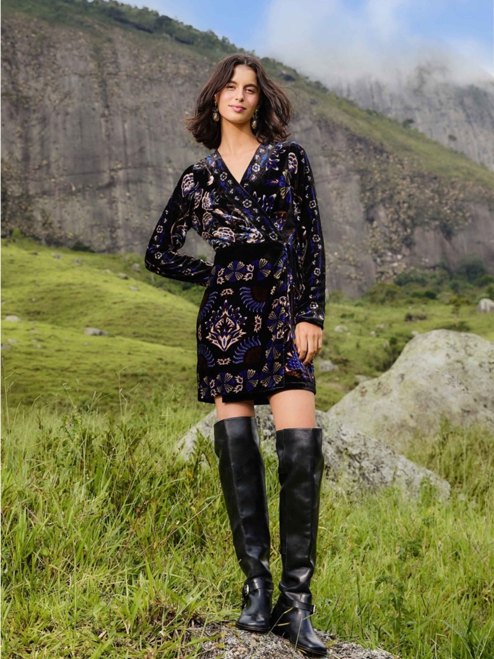 Farm Rio NEW Small Black Arabesque Mix Scarves Wrap Mini Dress $298 NWT